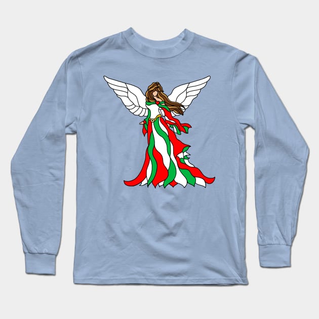 Stained Glass Italian Christmas Angel Princess Long Sleeve T-Shirt by Art by Deborah Camp